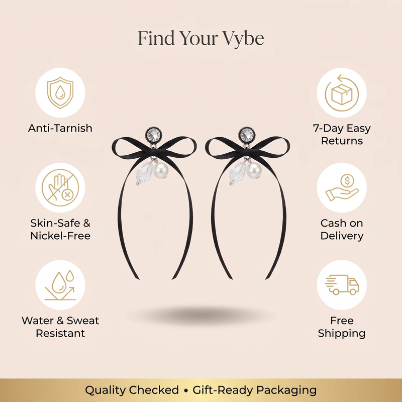 Features and promises: Ribbon & Pearl Cluster Earrings