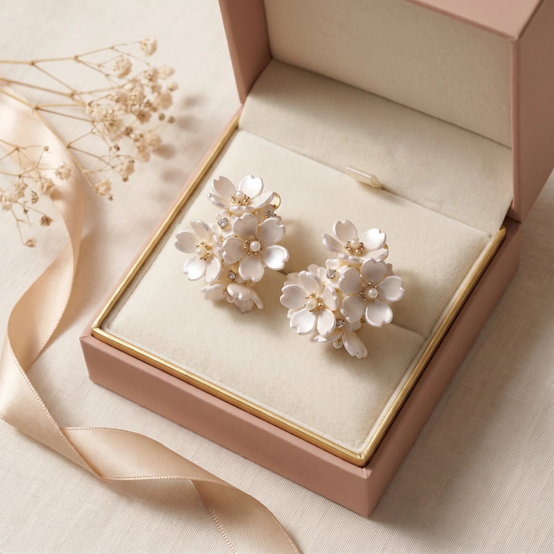 Gift box: White Floral Cluster Statement Earrings