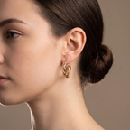 Side profile on ear: Gold Twisted Rope Hoop Earrings