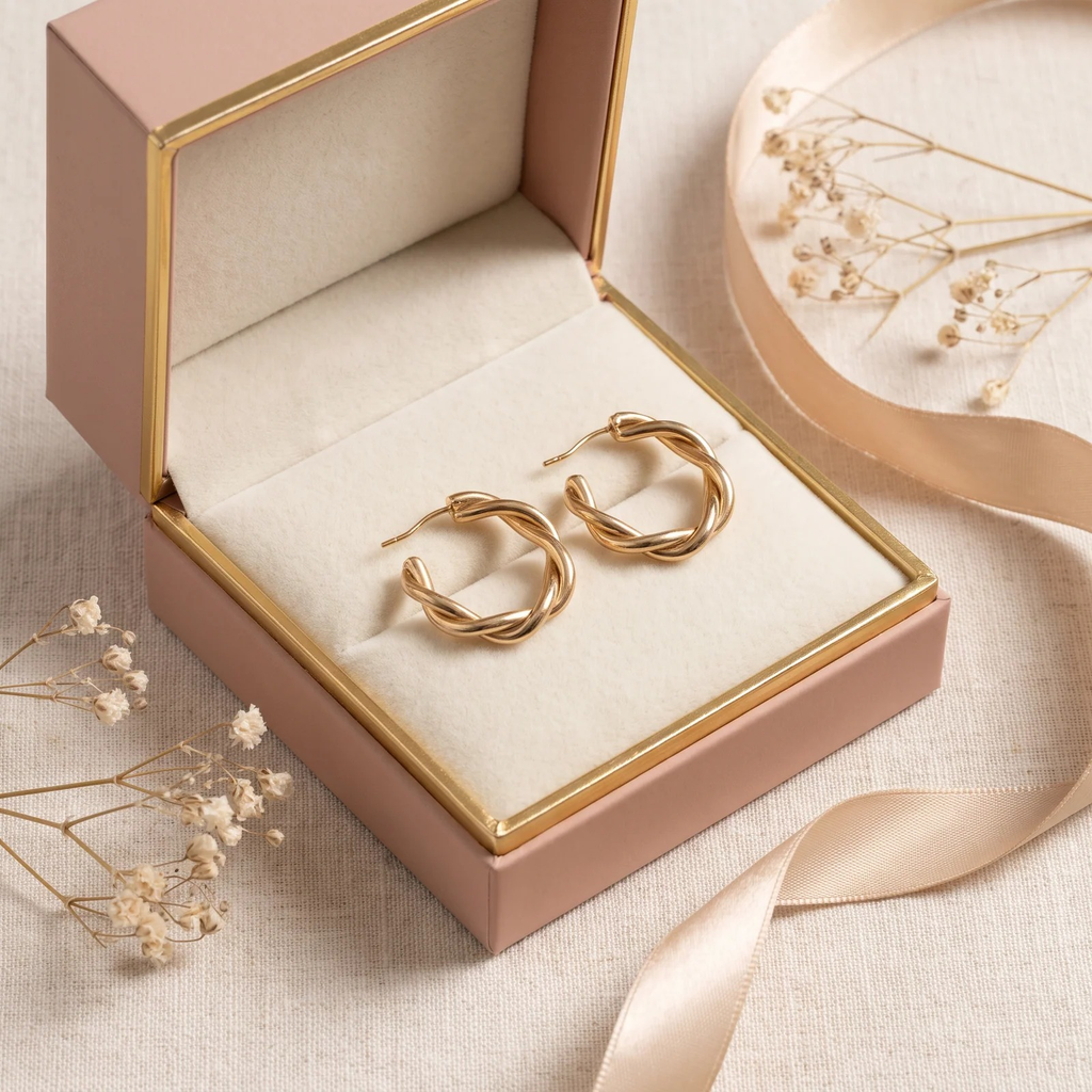 Gift box: Gold Twisted Rope Hoop Earrings