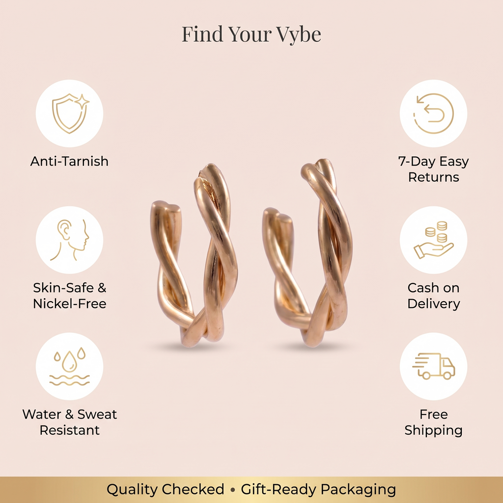 Features and promises: Gold Twisted Rope Hoop Earrings