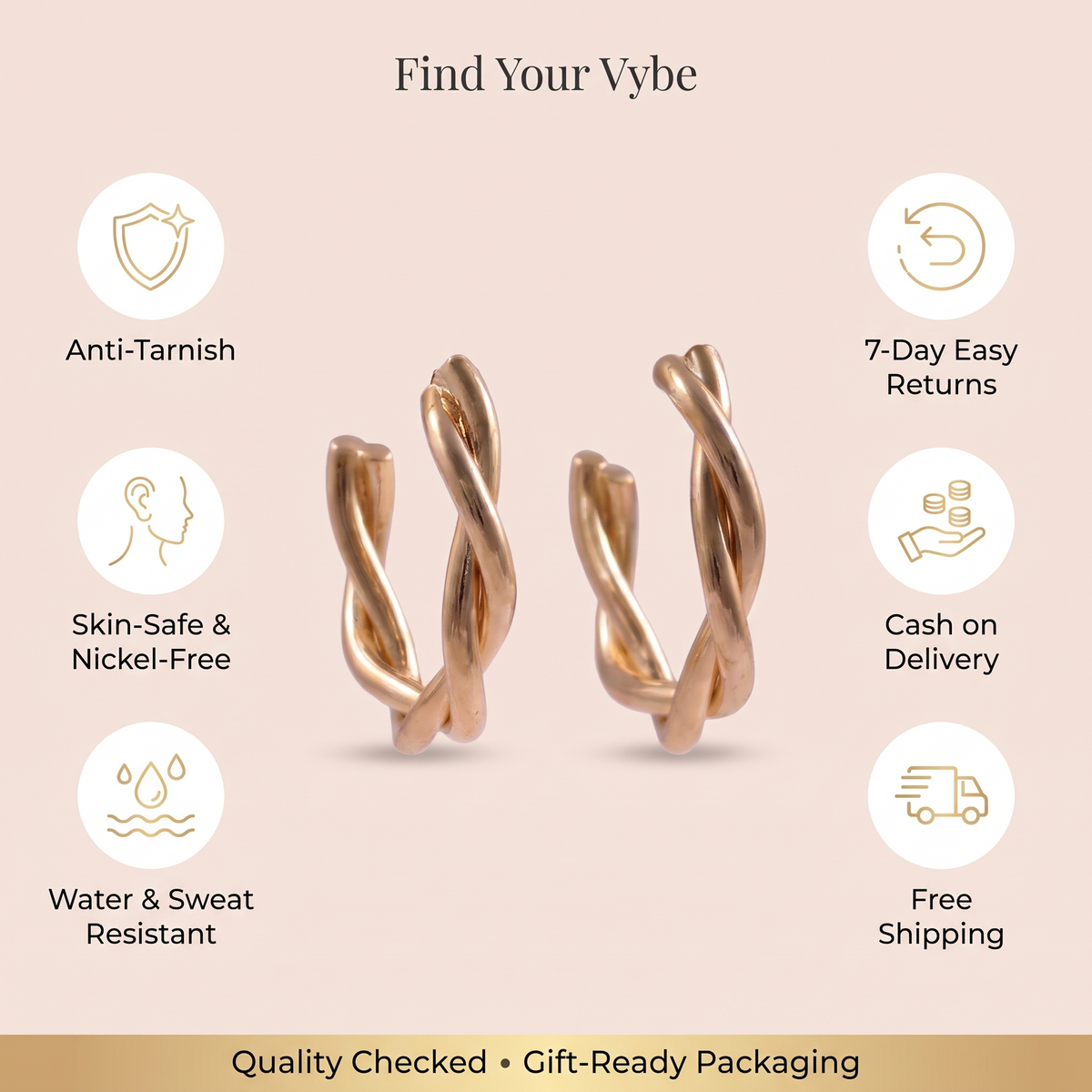 Features and promises: Gold Twisted Rope Hoop Earrings