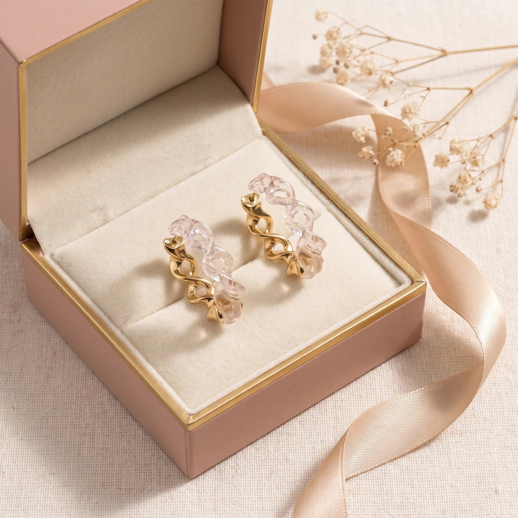Gift box: Silver and Twisted Resin Hoop Earrings