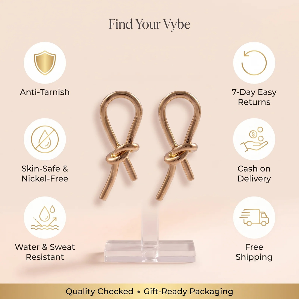 Features and promises: Gold Knot Drop Earrings