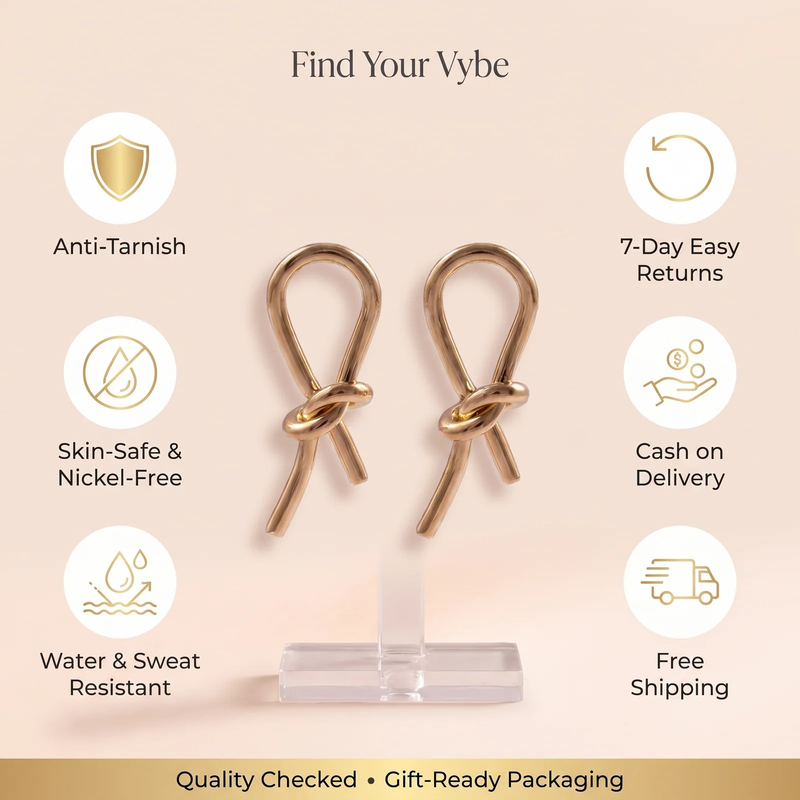 Features and promises: Gold Knot Drop Earrings