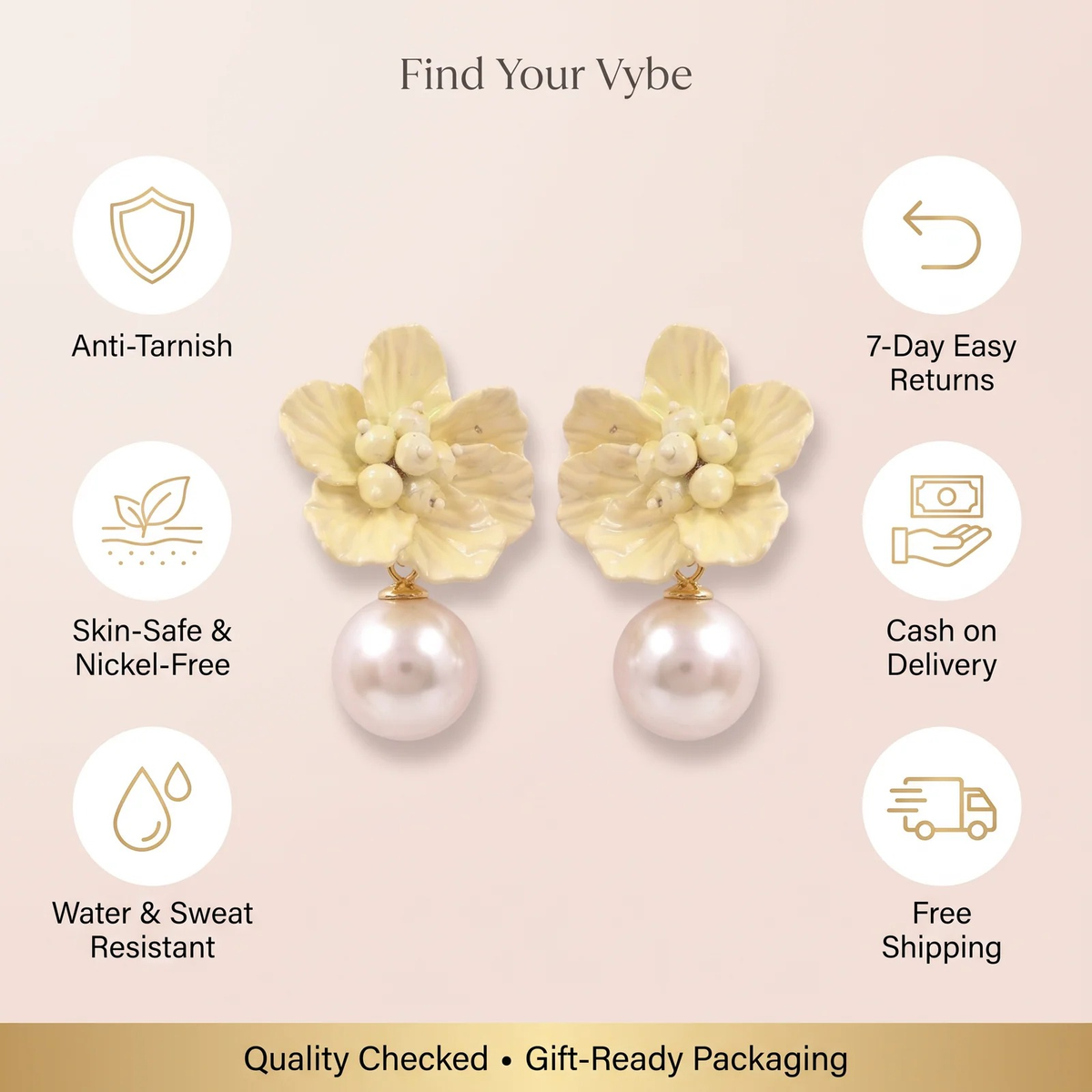 Features and promises: Flower Pearl Drop Earring