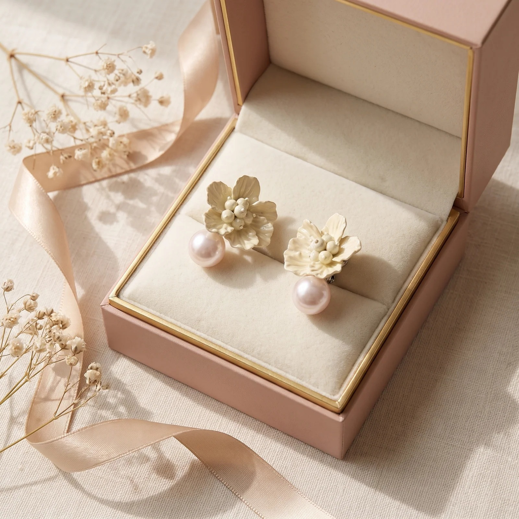 Gift box: Flower Pearl Drop Earring