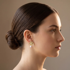Side profile on ear: Flower Pearl Drop Earring