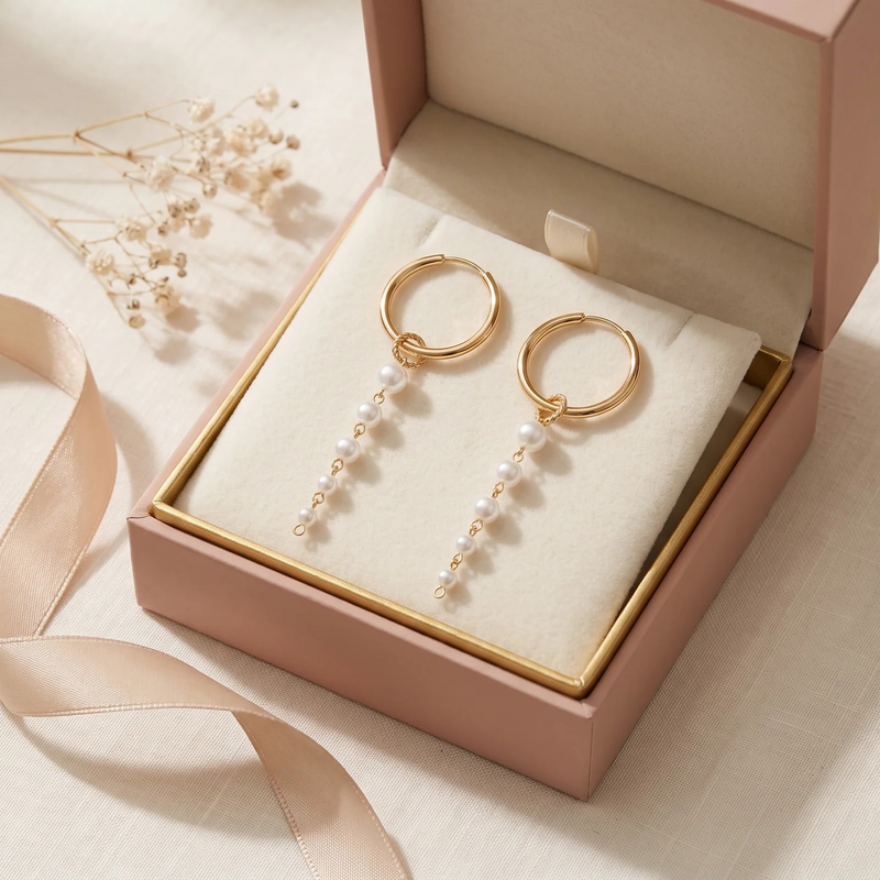 Gift box: Gold Hoop Pearl Drop Earrings