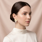 Model wearing Flower Pearl Drop Earring