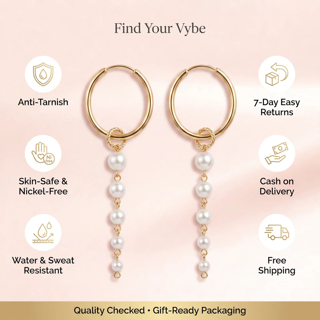 Features and promises: Gold Hoop Pearl Drop Earrings