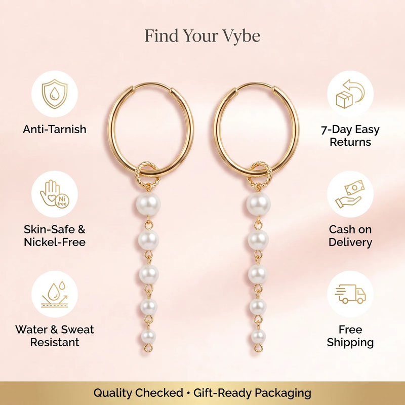 Features and promises: Gold Hoop Pearl Drop Earrings
