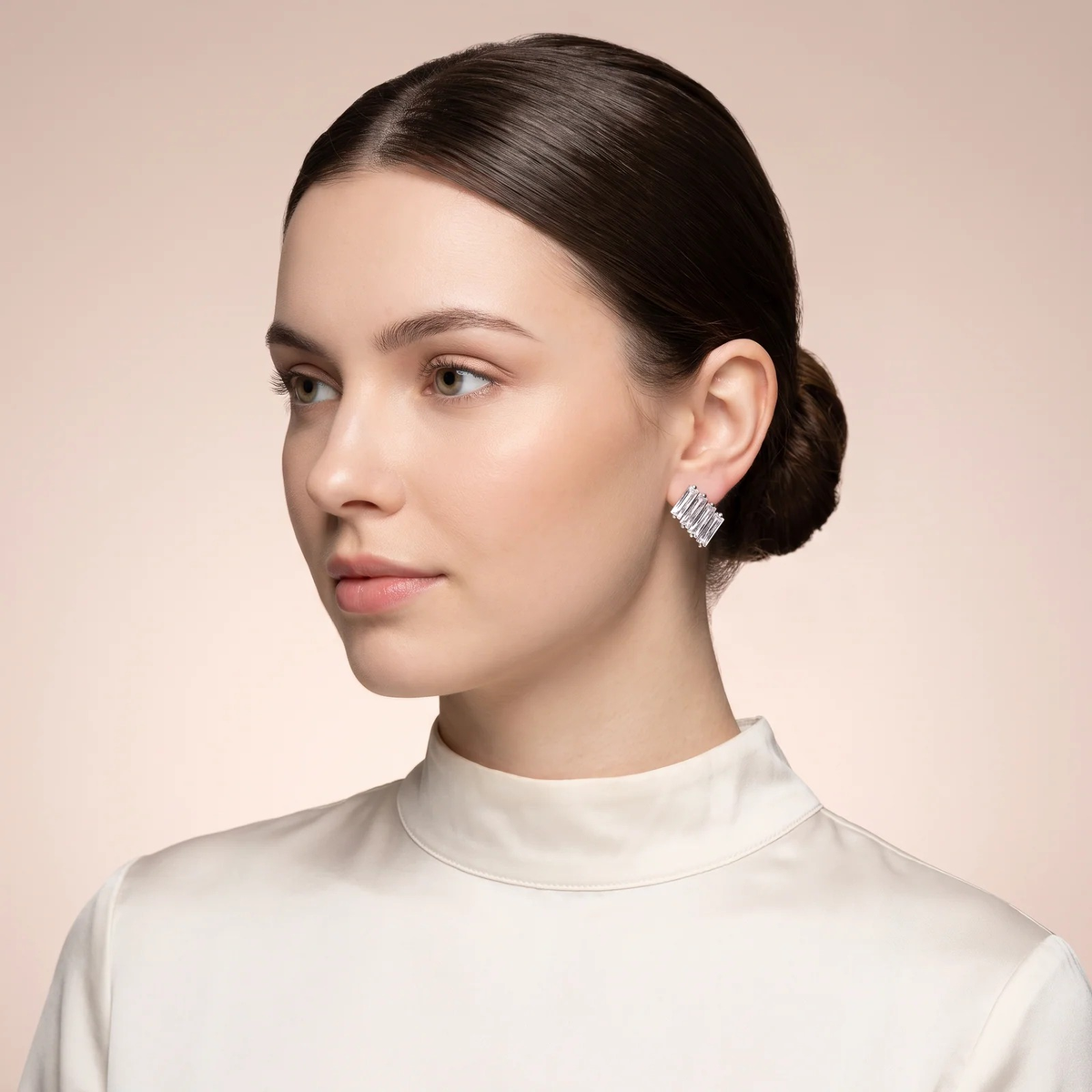 Model wearing Silver Baguette Crystal Cluster Studs