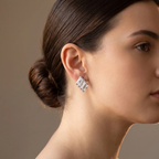 Side profile on ear: Silver Baguette Crystal Cluster Studs