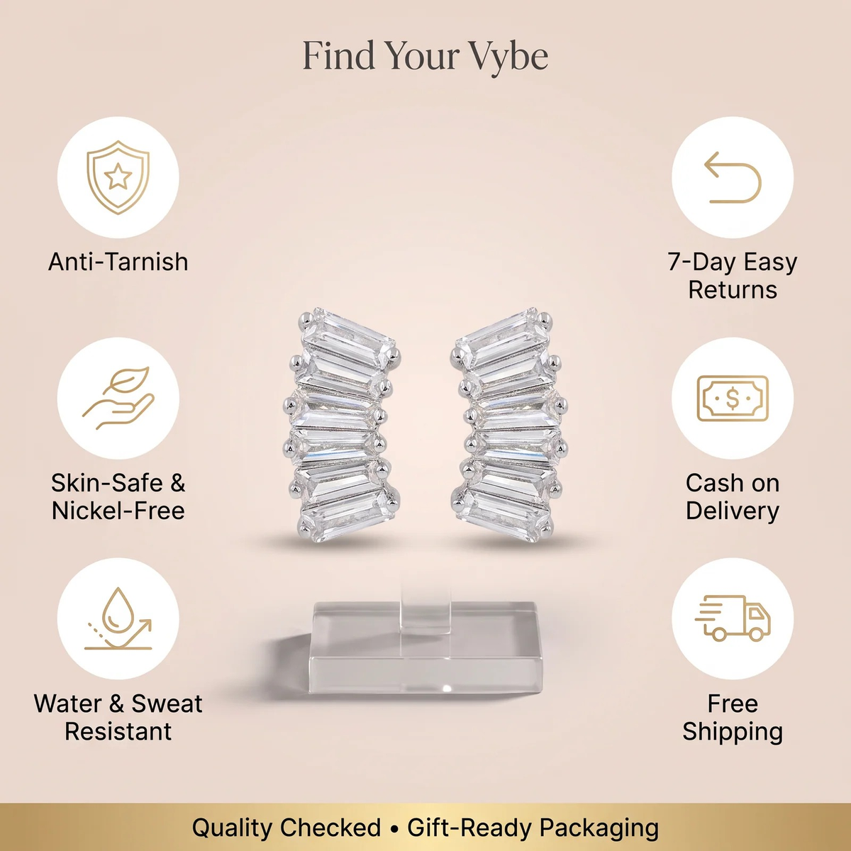 Features and promises: Silver Baguette Crystal Cluster Studs