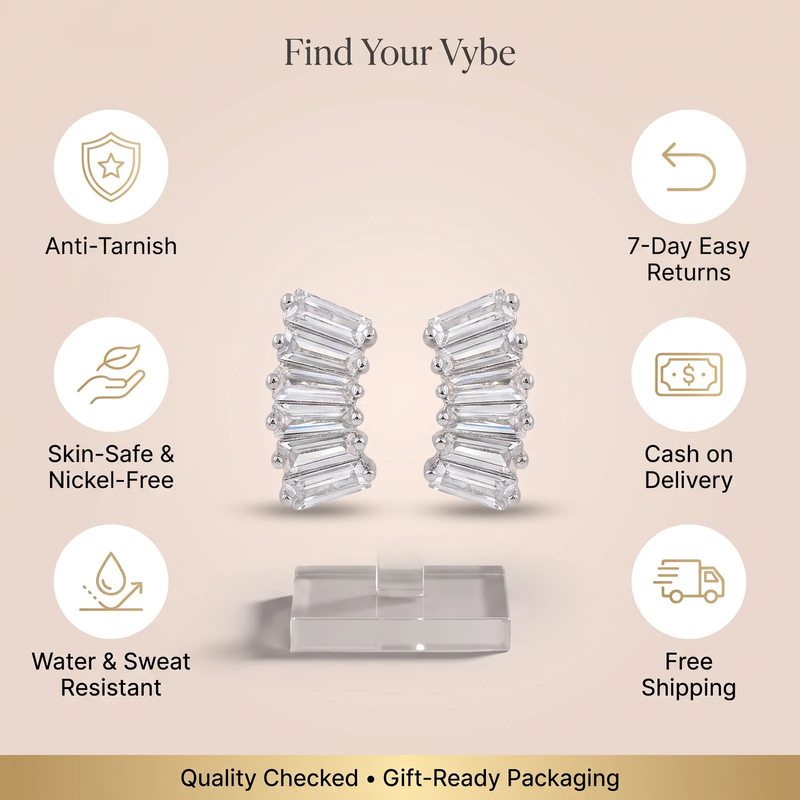 Features and promises: Silver Baguette Crystal Cluster Studs