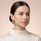Model wearing Two-Tone Ribbed Hoop Earrings