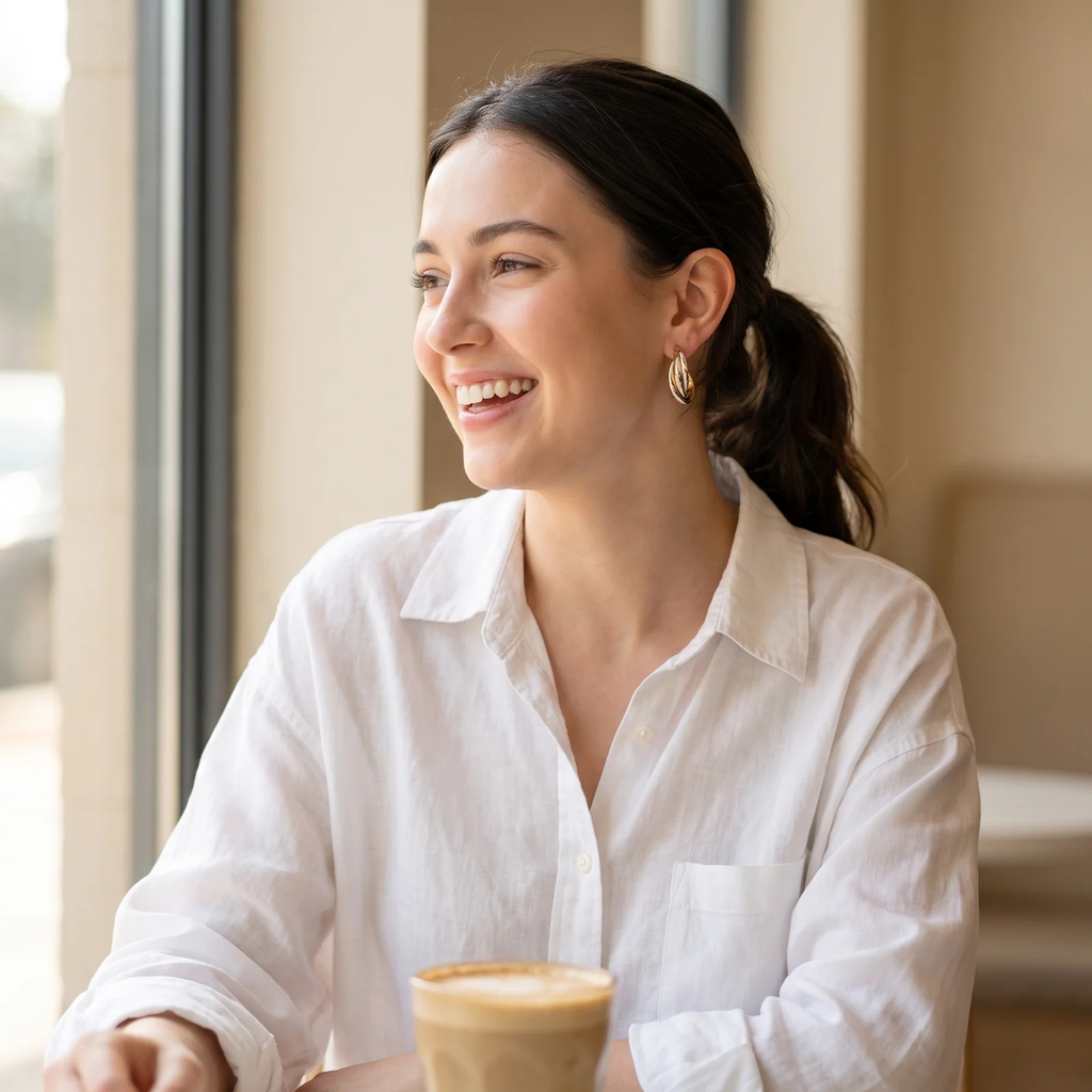 Styled look: Two-Tone Ribbed Hoop Earrings