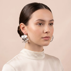 Model wearing Silver Textured Floral Hoop Earring