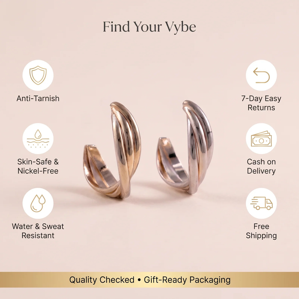 Features and promises: Two-Tone Ribbed Hoop Earrings