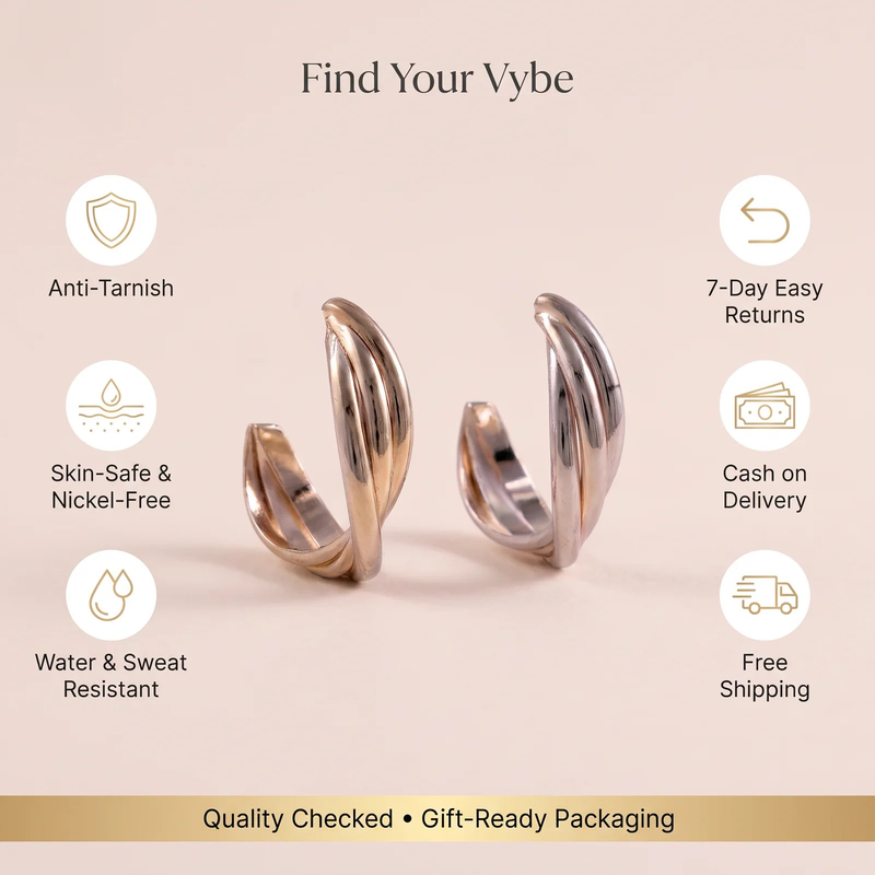 Features and promises: Two-Tone Ribbed Hoop Earrings