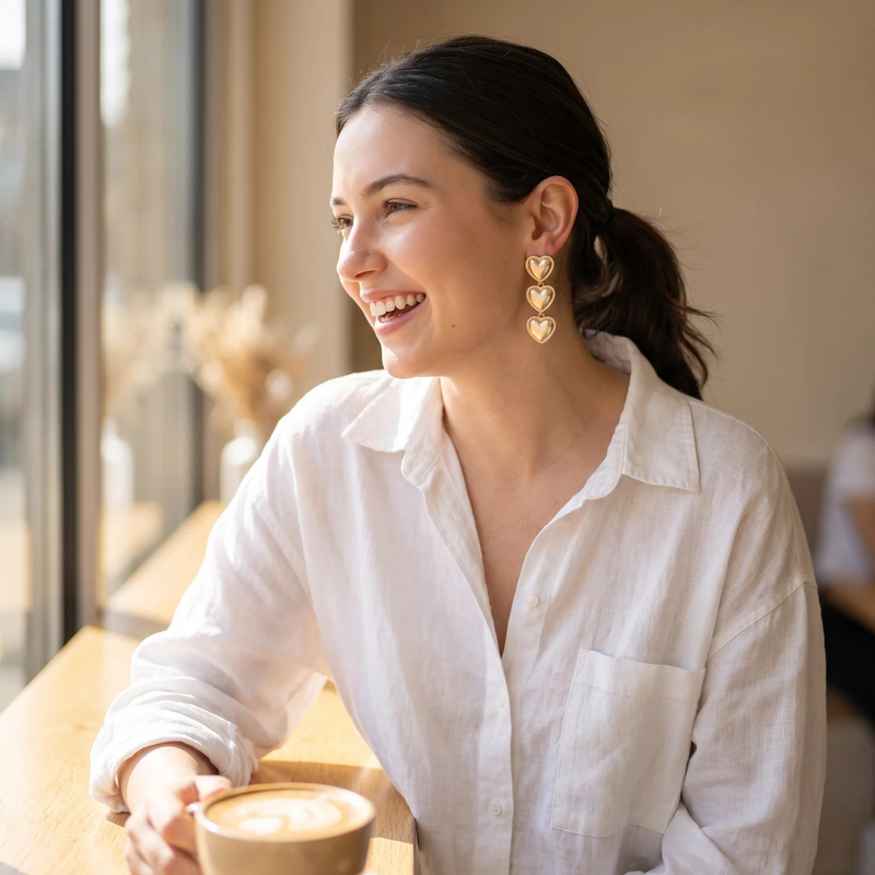 Styled look: Triple Heart Drop Earrings