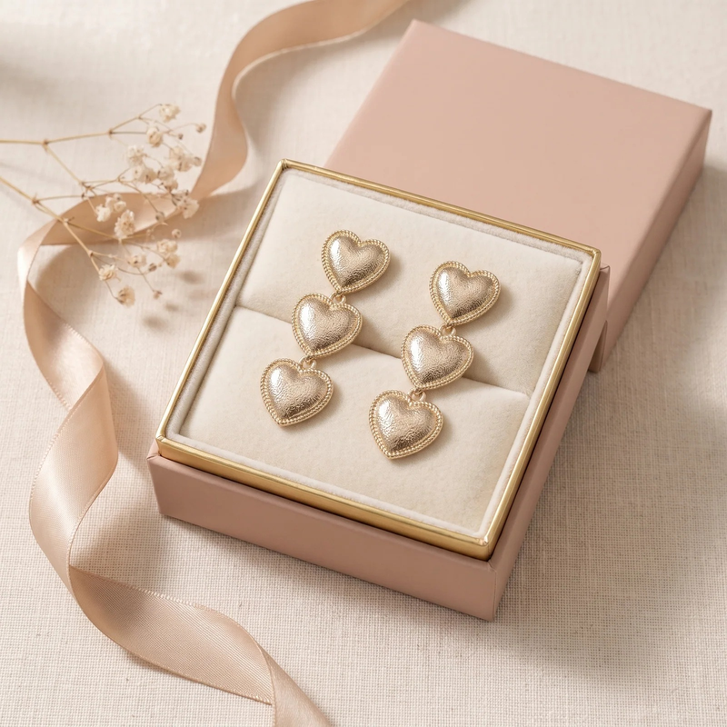 Gift box: Triple Heart Drop Earrings