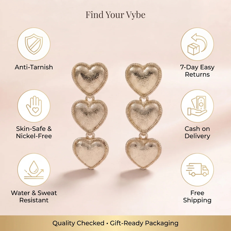 Features and promises: Triple Heart Drop Earrings