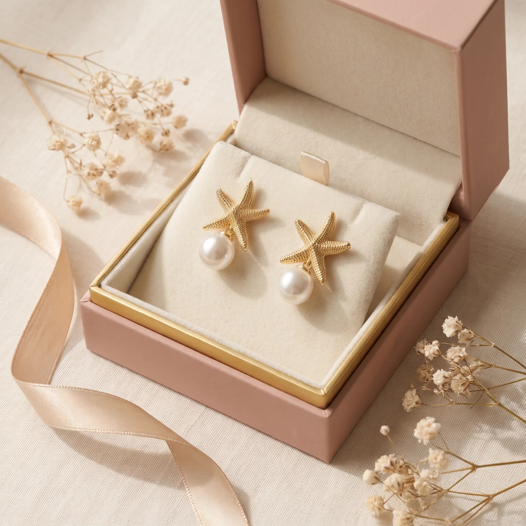 Gift box: Starfish Pearl Stud Earrings