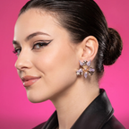Side profile on ear: Two-Tone Flower Stud Earrings