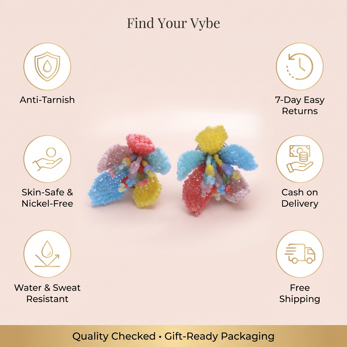 Features and promises: Colorful Beaded Floral Cluster Earrings