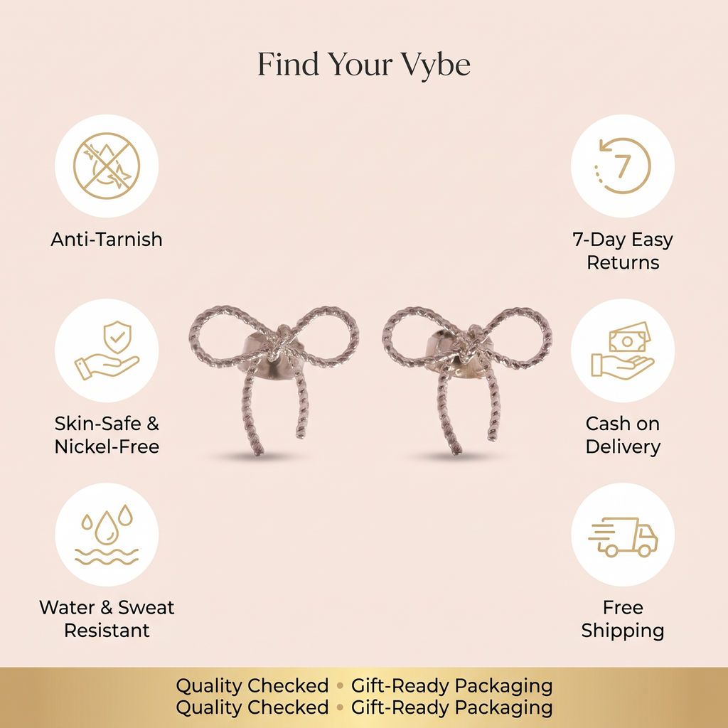 Features and promises: Silver Twisted Bow Stud Earrings