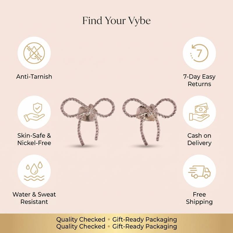 Features and promises: Silver Twisted Bow Stud Earrings