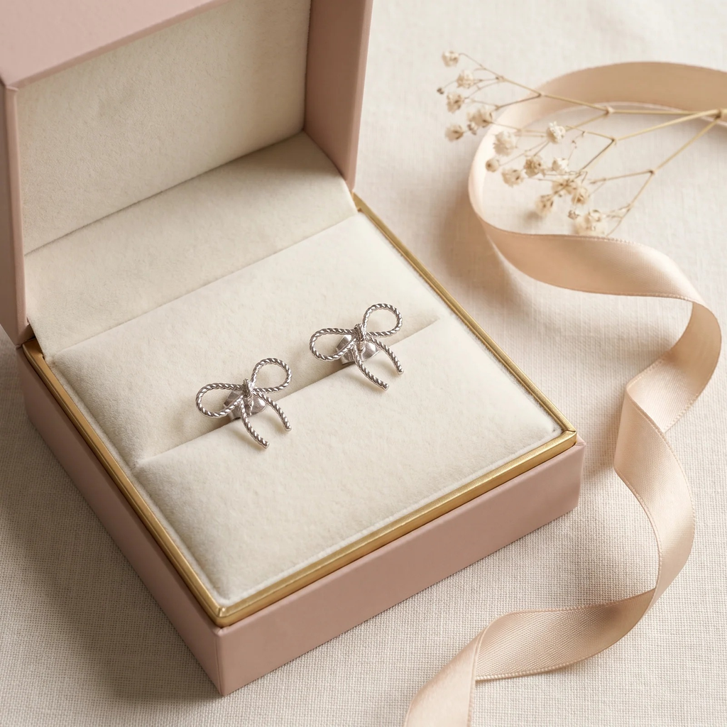 Gift box: Silver Twisted Bow Stud Earrings