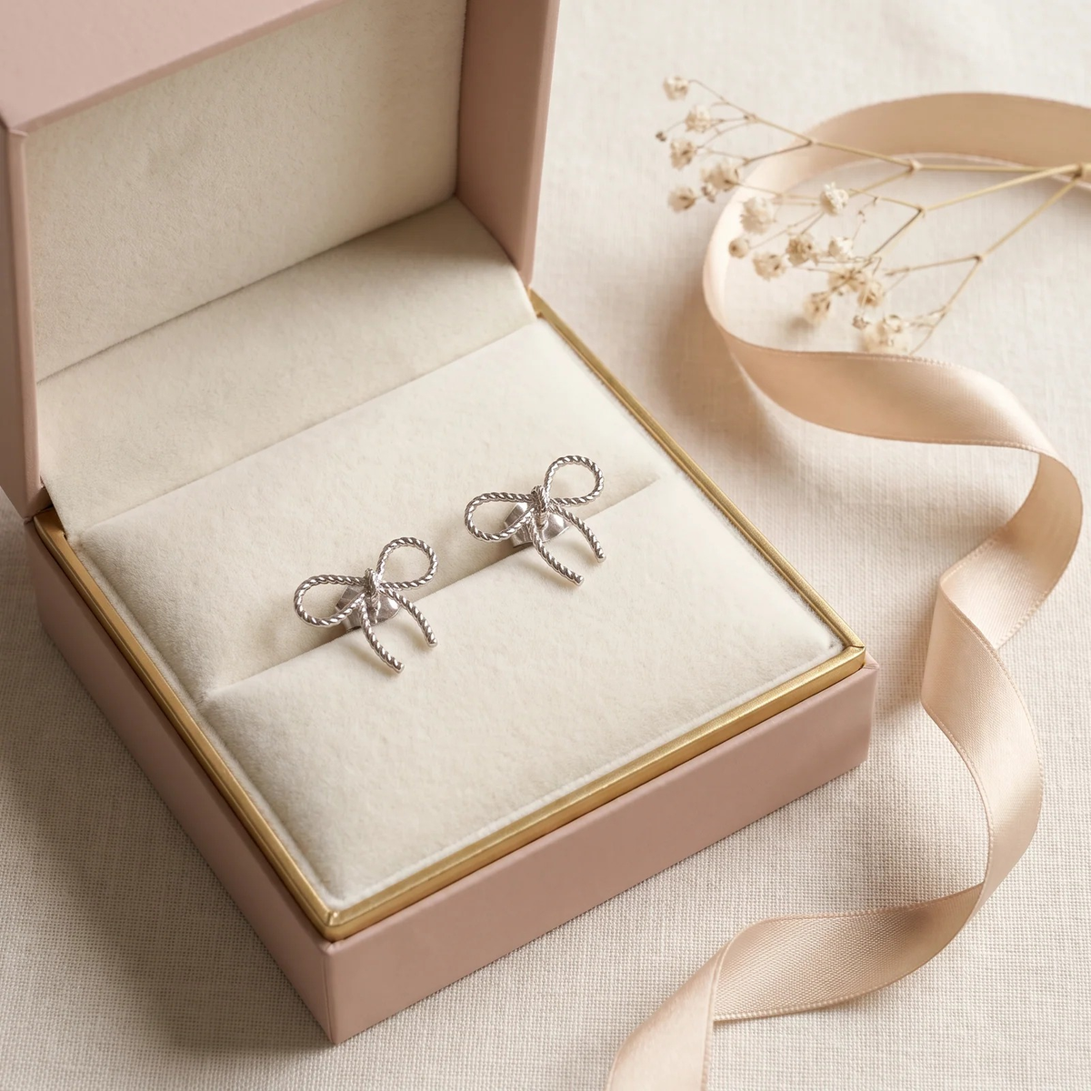 Gift box: Silver Twisted Bow Stud Earrings