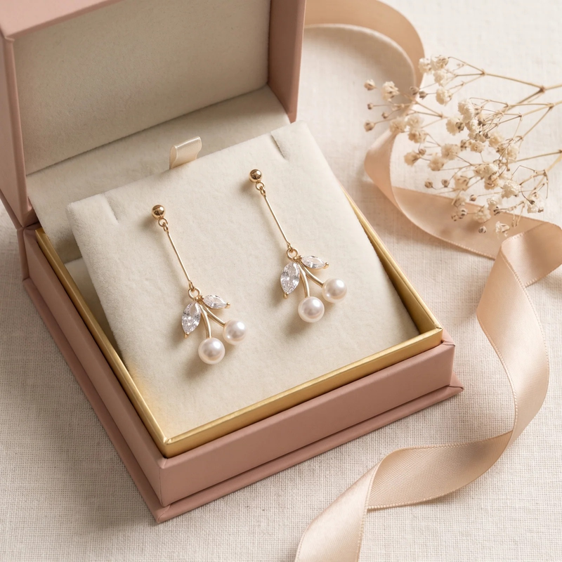 Gift box: Pearl Cherry Drop Earrings