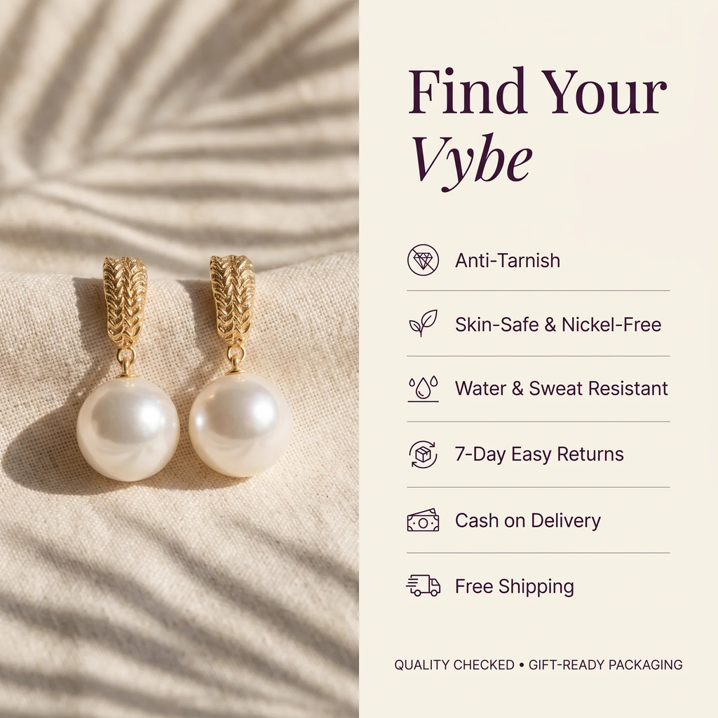 Features and promises: Gold Textured Drop Pearl Earrings