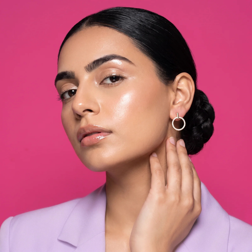 Model wearing Halo Circle Bar Studs