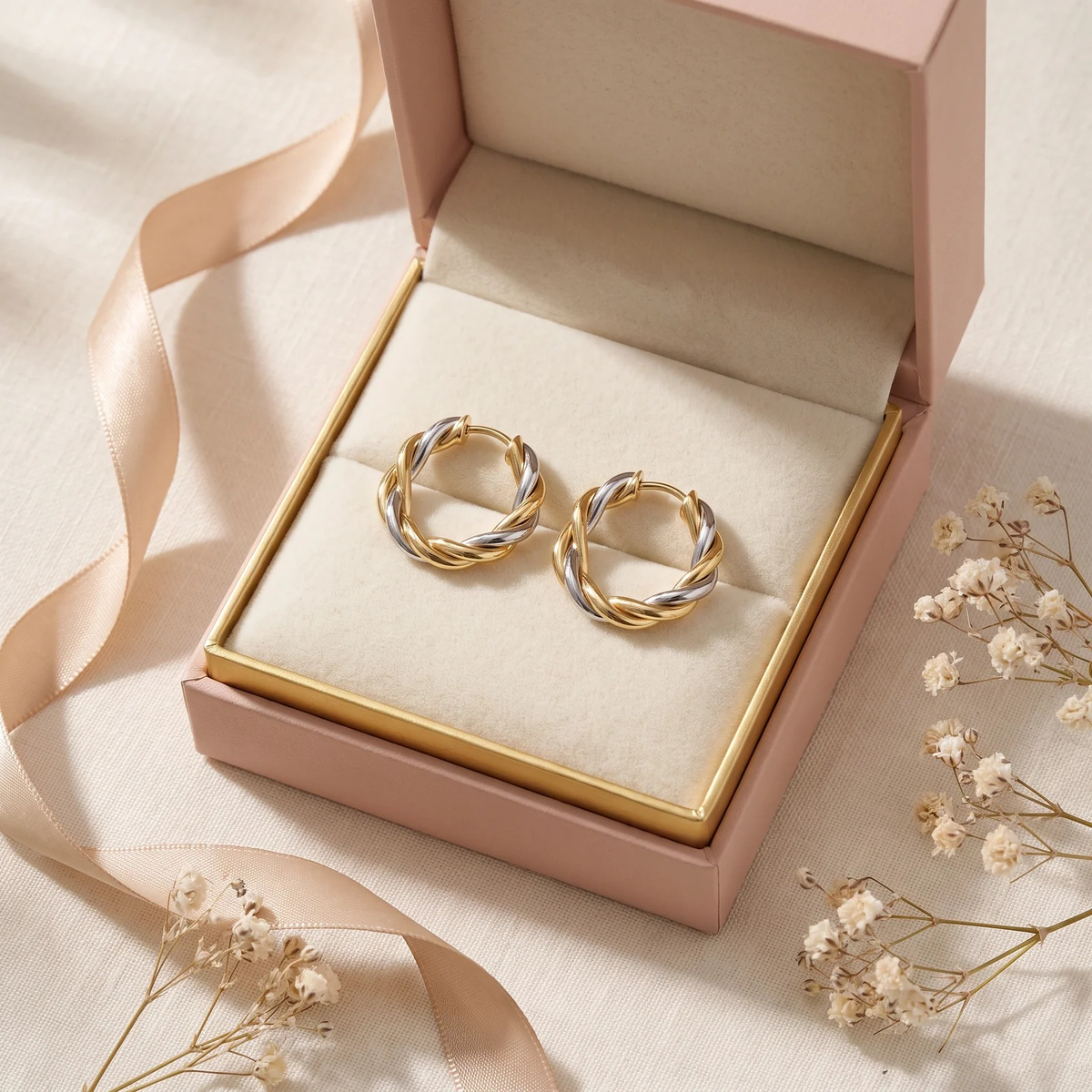 Gift box: Two-Tone Twisted Rope Hoop Earrings