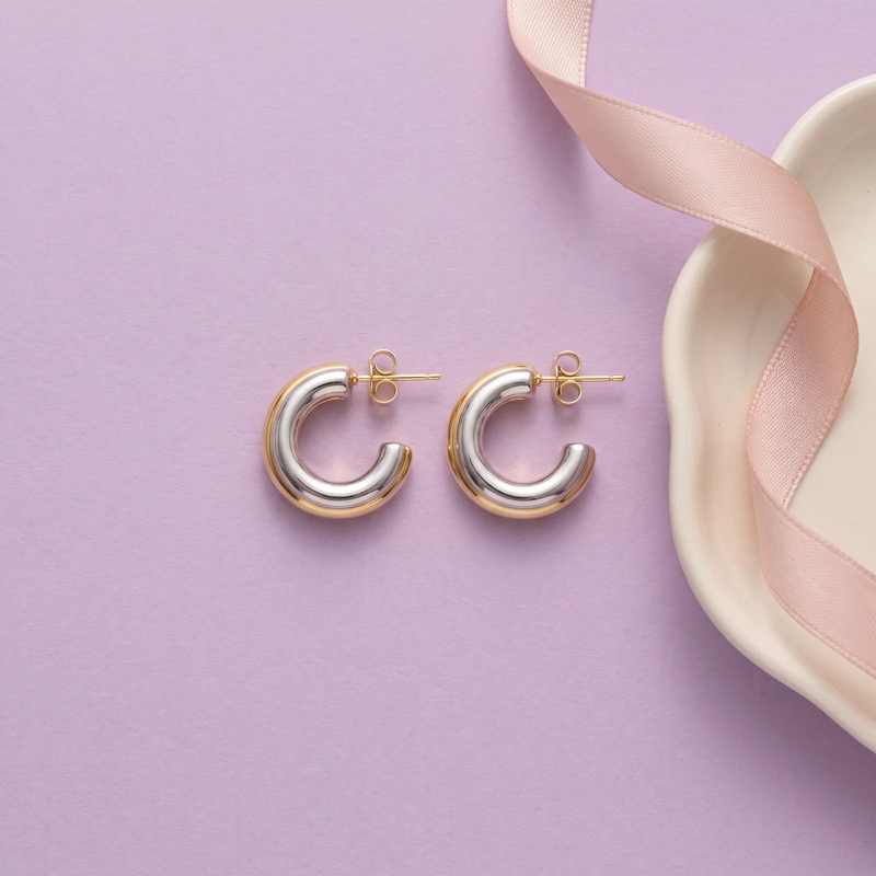 Flat lay of Two-Tone Chunky Hoop Earrings