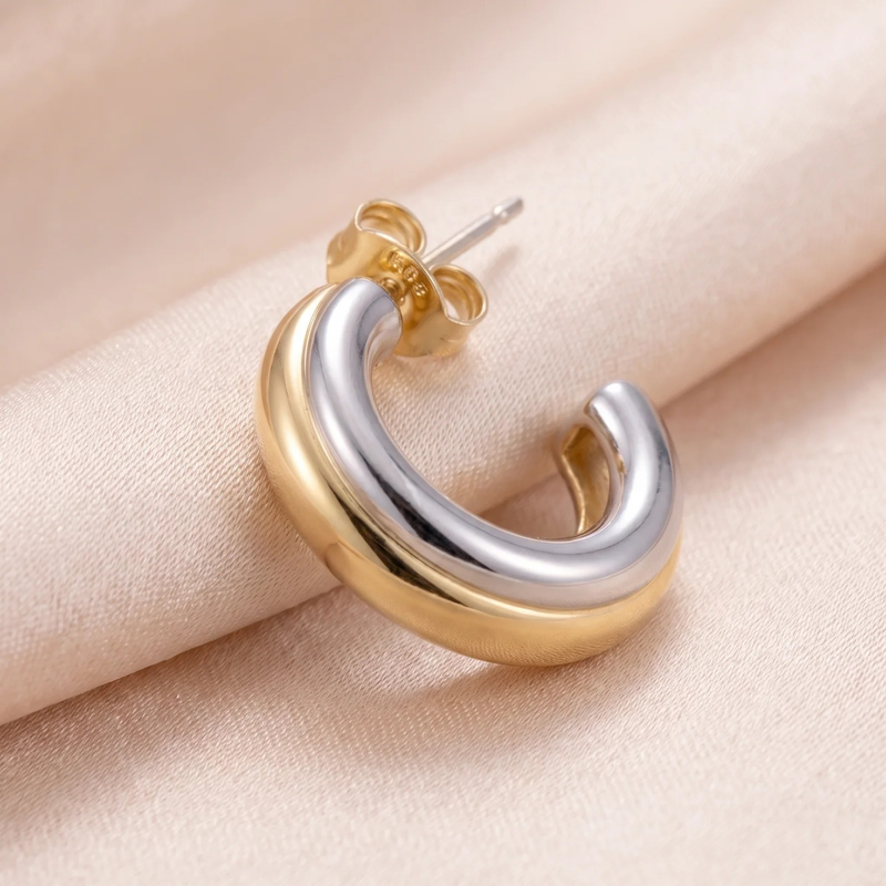 Close-up detail of Two-Tone Chunky Hoop Earrings