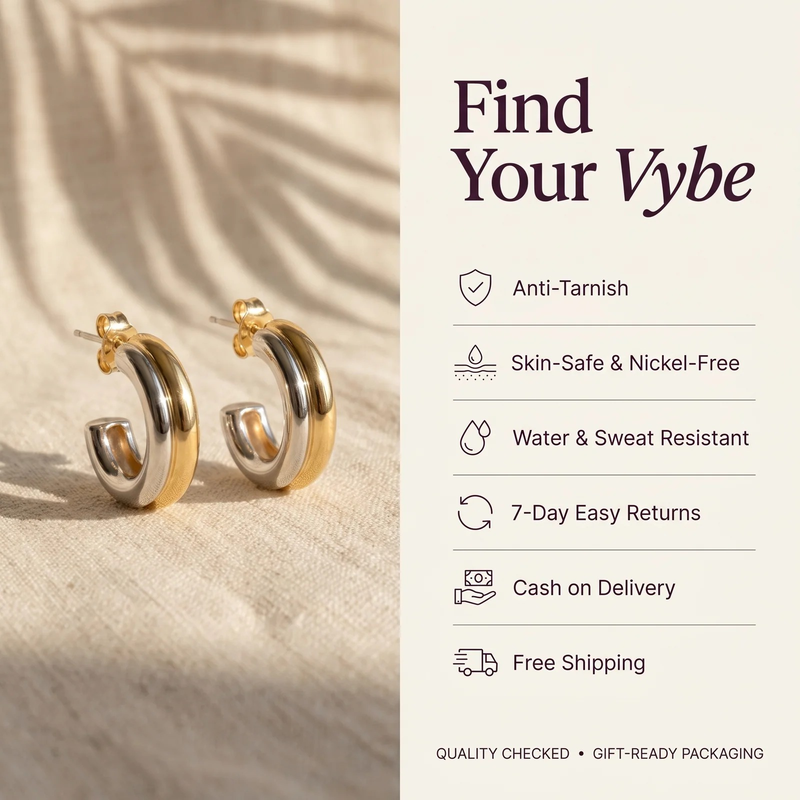 Features and promises: Two-Tone Chunky Hoop Earrings