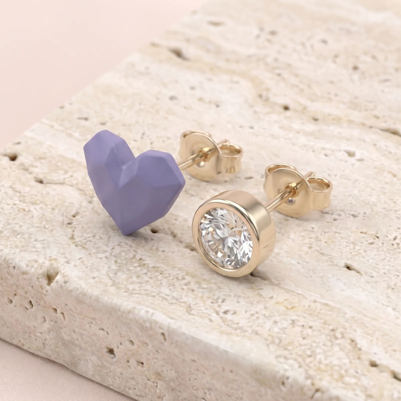 Close-up detail of Heart & Crystal Stud Earring Set