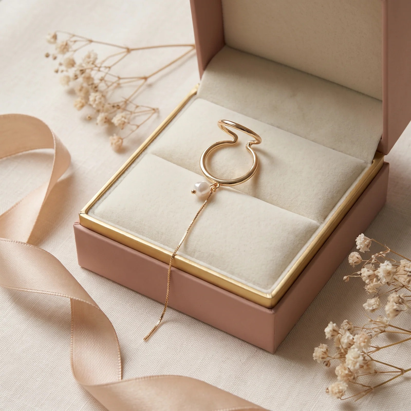 Gift box: Gold Pearl Chain Ear Cuff