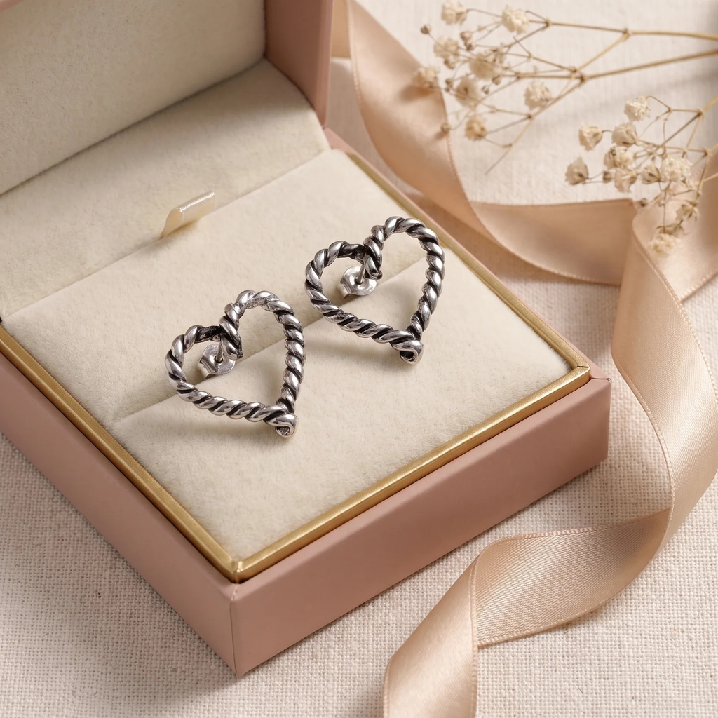 Gift box: Silver Twisted Rope Heart Earrings