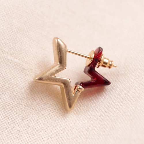Close-up detail of Ruby Élan Star Earrings