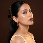 Side profile on ear: Ruby Luxe Beaded Hoops
