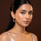 Model wearing Ruby Luxe Beaded Hoops