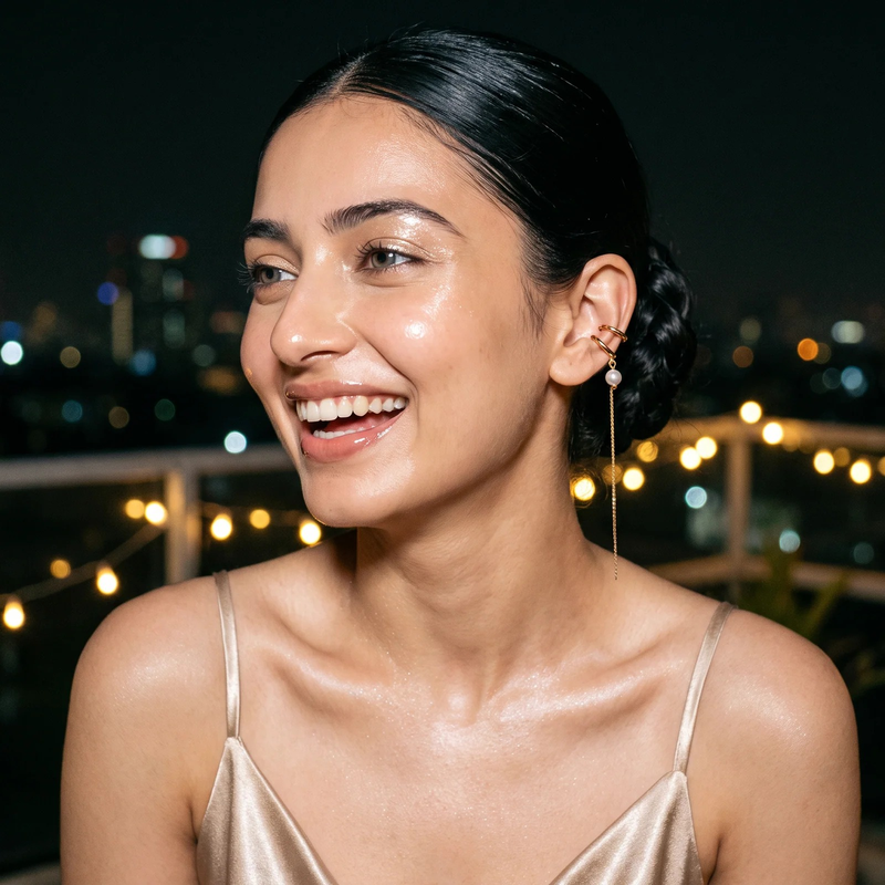 Styled look: Gold Pearl Chain Ear Cuff