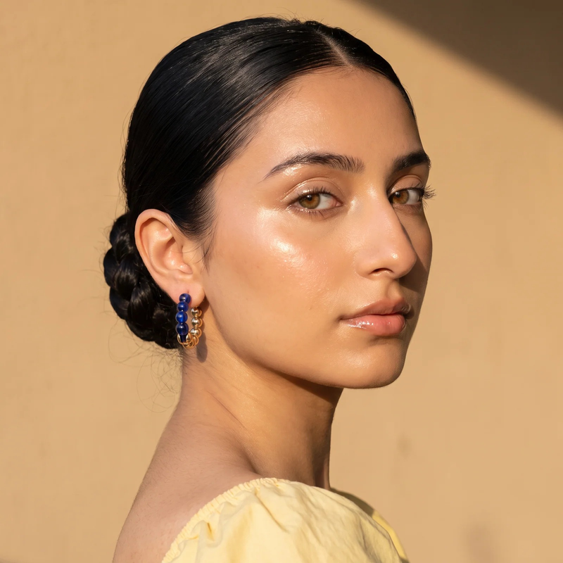 Side profile on ear: Sapphire Luxe Hoops